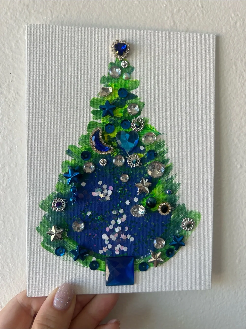 Starry Night Jeweled Christmas Tree – 5x7 Original painting